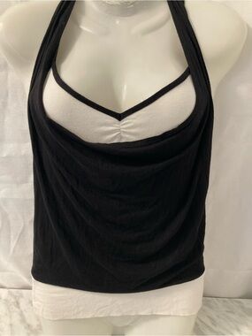 Mellow by Melissa Bolduc Y2K Black White Bodycon Cowl Neck Dress S
